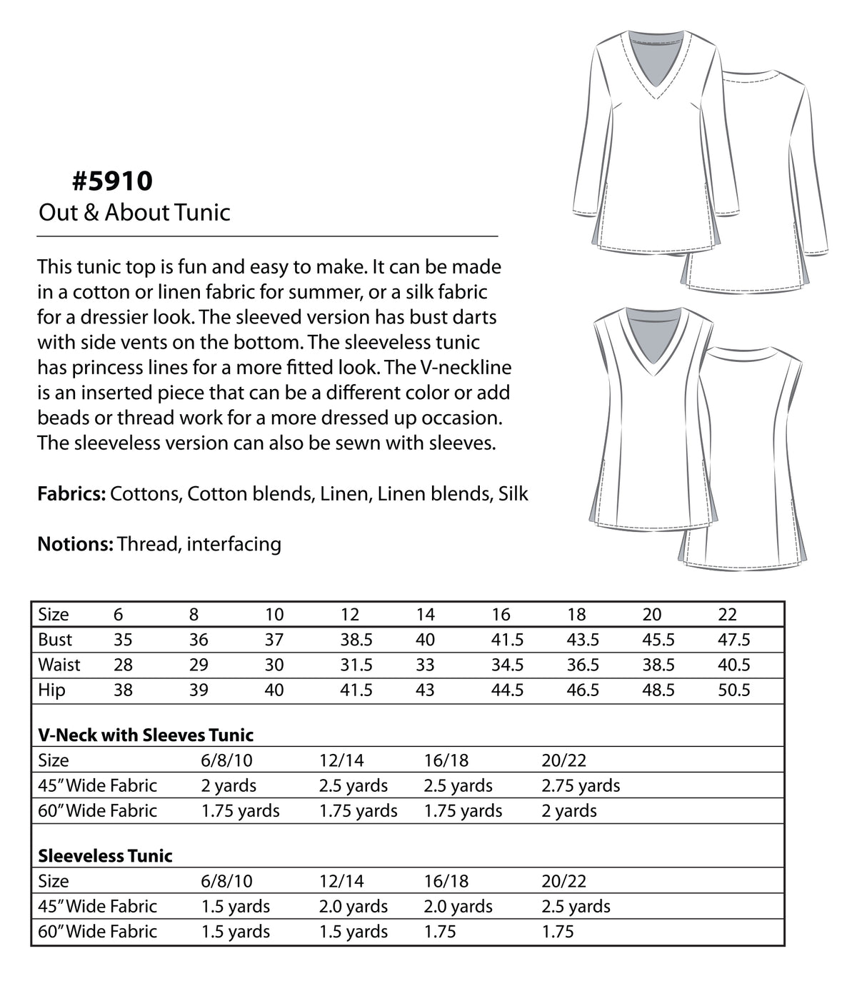 LORIANNE PATTERNS 5910 - OUT &amp; ABOUT TUNIC (PRINTED)