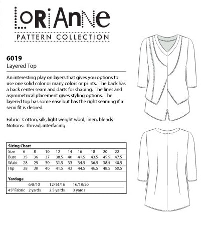LORIANNE PATTERNS 6019 - LAYERED TOP (PRINTED)