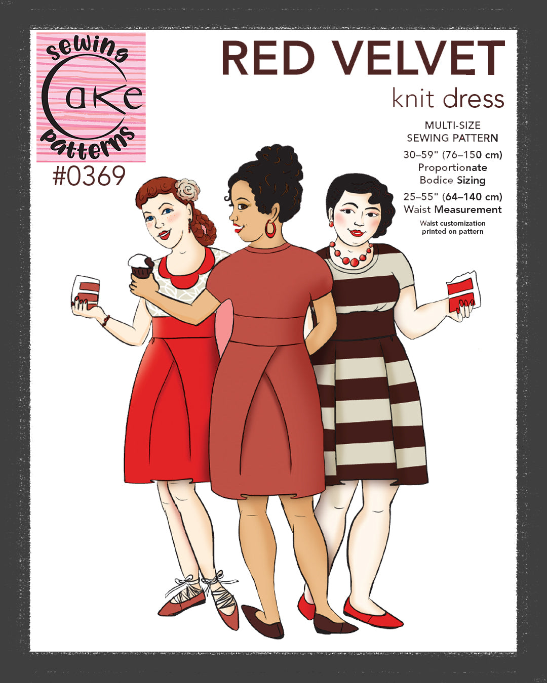 SEWING CAKE 0369 - RED VELVET KNIT DRESS (PRINTED)