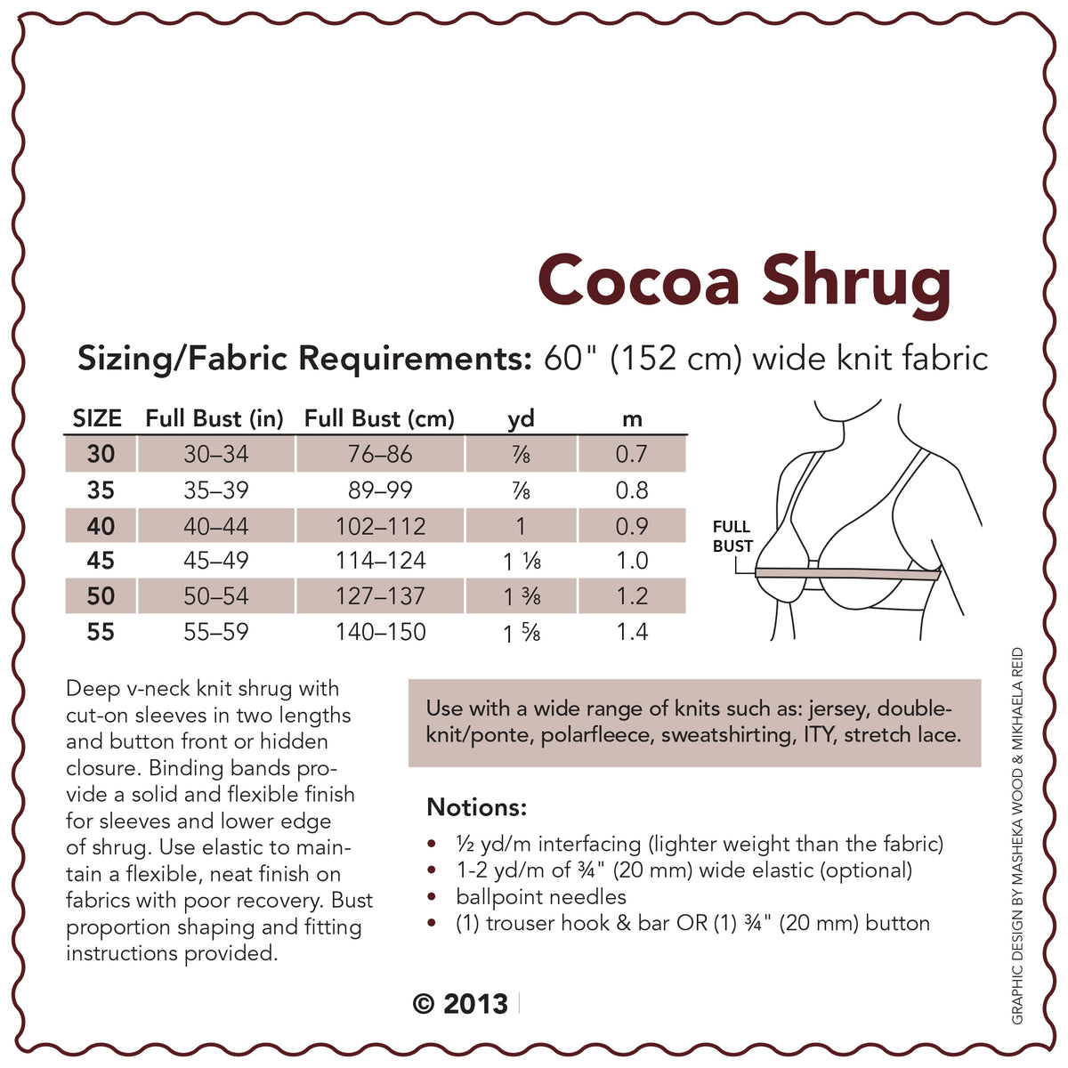 SEWING CAKE 3333 - COCOA KNIT SHRUG (PRINTED)